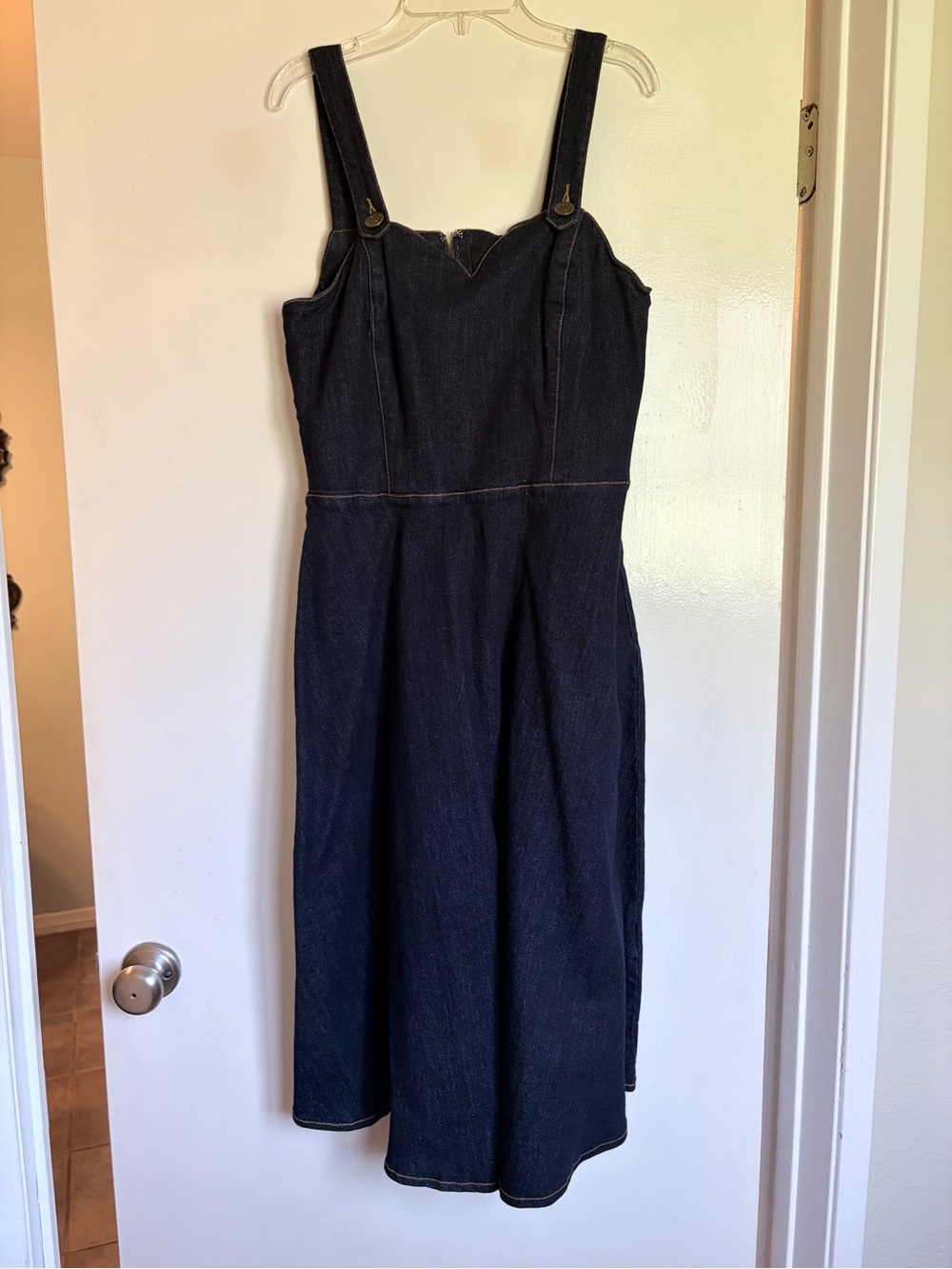 NWOT Collectif Dark Blue Denim Pinafore Midi Dress Rockabilly Retro Small